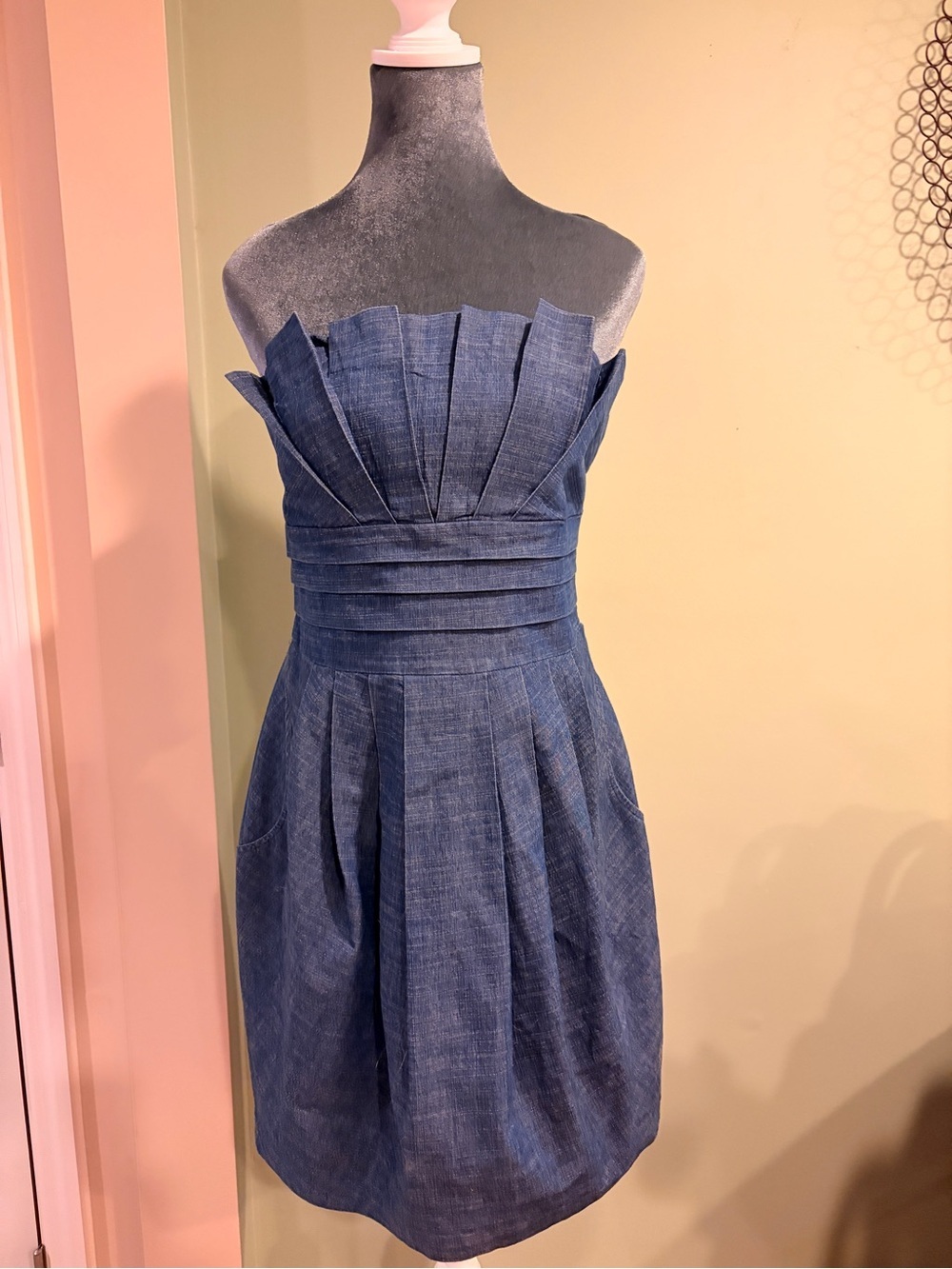 Romeo & Juliet Couture Strapless Chambray Denim Mini Dress Pleated Bustier L